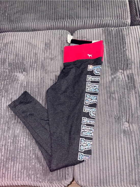PINK Victoria's Secret Pants - PINK Victoria's Secret Dark Gray Leggings with Bright Pink Waistband bling